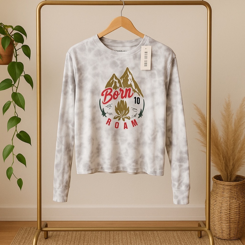 ☀️Chillionaire by Affliction Born To Roam Gray Tie Dye Thermal Shirt Women’s M